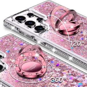 Miss Arts Cover per Samsung Galaxy S24 Ultra, Cover in Silicone con Paillette Glitterate di Lusso con Supporto, Cover in Gel Liquido Cover Protettiva per Samsung S24 Ultra, Rosa