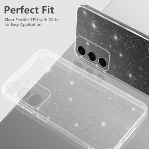 Votvloay Cover Glitter per Samsung Galaxy S24 5G 6,2” con 2 Pellicola Protettiva in Vetro Temperato, Aesthetic Brillantini Antiurto Custodia, Morbido TPU Silicone Case per Samsung S24 5G, Trasparente