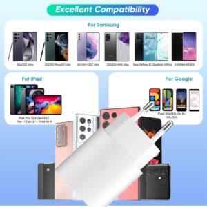 25W Caricatore USB C Rapido Caricabatterie per Samsung Galaxy S24, S24+, S23, S22 Ultra, S21, S20, A54, A53, A14, Fold5/4, Flip 5/4, Note10 Rapida USB C Carica Alimentatore Presa con Cavo – Bianco