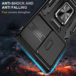 TUUTPU Cover per Samsung Galaxy S24 Ultra 5G, Custodia Scorrevole Protezione Fotocamera Militare Antiurto Case con 360° Magnetica Anello Rotante Supporto e TPU Silicone + PC Bumper All’aperto, Nero