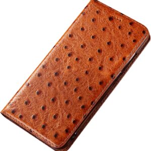 Custodia a Portafoglio per Samsung Galaxy S24 Ultra/S24 Plus/S24, Libro Folio Protezione con Cavalletto Custodia per Telefono Custodia in Pelle di Vacchetta con Rilievo di Struzzo di Lusso (S24