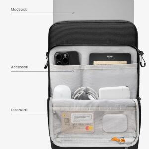 tomtoc 360° Borsa per Laptop per Nuovo 16 Pollici MacBook Pro M4/M3/M2/M1 Pro/Max (2024-2019) A3403 A3186 A2991 A2780 A2485 A2141, Borsa a tracolla per Laptop con Protezione Antiurto Premium, Nero