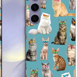 GlamCase Custodia per Samsung Galaxy S24 Plus 5G, custodia Samsung S24+ – Occhiali da sole con motivo gatto verde acqua stampato sottile carino plastica rigida protettiva posteriore custodia per