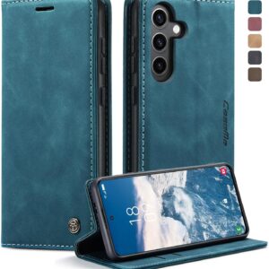 KZB Cover per Samsung Galaxy S24 5G Pelle Premium Portafoglio Protezione Wallet Libro Flip Case Magnetica Supporto Custodia per Samsung Galaxy S24 6,2” – Blu-verde