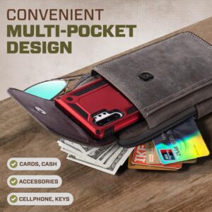 hengwin Borsa a Cerniera in Pelle Borsa a Tracolla Retrò Casual Crossbody Borsa Borsa del Telefono Cintura Borsa del Telefono Fondina (Grigio)