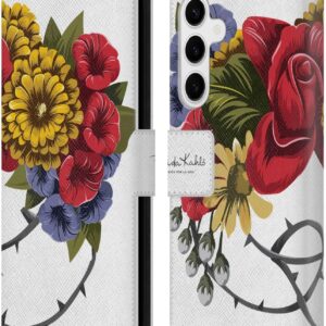 Head Case Designs Licenza Ufficiale Frida Kahlo Mazzo Floreale Rosso Custodia Cover in Pelle a Portagoglio Compatibile con Samsung Galaxy S24+ 5G