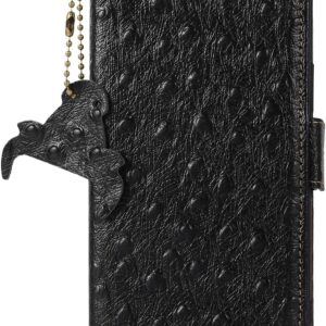 Custodia a portafoglio per Samsung Galaxy S24 Ultra/S24 Plus/S24 in pelle bovina, realizzata a mano, con rilievo di struzzo, magnetica, guscio interno in TPU (S24 Ultra, rosso)