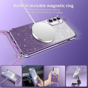 Phoona Cover Magnetica Glitter per Samsung Galaxy S24 5G con Cordino, [Compatibile con MagSafe] Brillantini Sottile Lucida TPU Silicone Custodia per Samsung S24 Morbido Antiurto Cover, Viola
