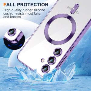 Phoona Cover Placcatura per Samsung Galaxy S24 Plus 5G 6,7″, Obiettivo per Fotocamera Protezione Completa e 2 × vetro temperato, Compatibile con MagSafe Ricarica Wireless, Protezione Militare, Viola
