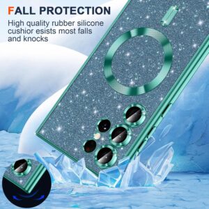 Kokio Glitter Magnetica Cover per Samsung Galaxy S24 Ultra 5G con Cordino, Compatibile con MagSafe, Brillantini Sottile Antiurto Custodia per Samsung S24 Ultra 5G con 2 Vetro Temperato Bumper, Verde
