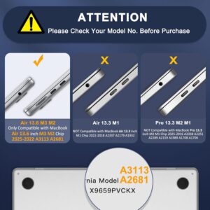 MOSISO Cover Compatibile con MacBook Air 13,6 Pollici M2 M3 A2681 A3113 2025 2024 2023 2022 Touch ID,Protettiva Rigida Case Compatibile con MacBook Air M2 M3 13 Pollici Custodia, Chiaro Cristallo
