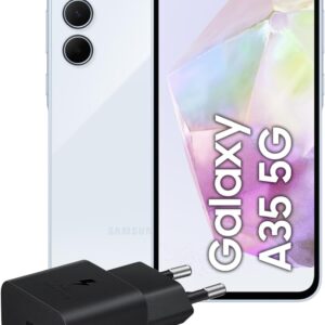 Samsung Galaxy A35 5G, Caricatore incluso, Smartphone Android 14, Display FHD+ Super AMOLED 6.6” 6GB RAM, 128GB di memoria interna espandibile, Batteria 5.000 mAh, Awesome Iceblue [Versione Italiana]