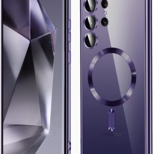 QiiStar Cover Magnetica per Samsung Galaxy S24 Ultra 5G, Compatibile con MagSafe, Custodia Protettiva Antiurto in Silicone Galaxy S 24 Ultra Case [Copertura per Fotocamera], Trasparente Viola