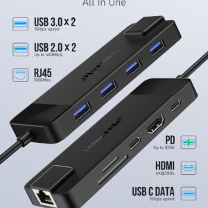 Lemorele Hub USB C Docking Station Ethernet Gigabit, Hdmi 4K, 4*USB-A 3.0/2.0, USB-C 3.0, PD100w, SD TF 10in1 1000M Rj45 Lan Laptop Dock Usbc Hub Multiporta Adattatore per Macbook Air Pro Hp Dell ecc
