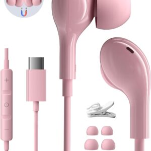 Cuffie USB C per Samsung Galaxy S24 S23 Ultra S22 A33 A55 A54 5G Magnetici Auricolari Tipo C Cuffie con Filo HiFi Stereo Microfono Cuffie Type C compatibile iphone 15 16 Pro Max Oneplus Pixel 8 Rosa