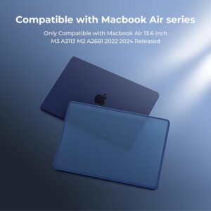 BlueSwan Cover compatibile con MacBook Air 13,6 Pollici M2 M3 2022 2024 (A2681 A3113) con Touch ID Bordo in TPU Anti-collisione, Custodia Rigido Protettivo Mac Air – (Bordo Blu) Mezzanotte Opaco