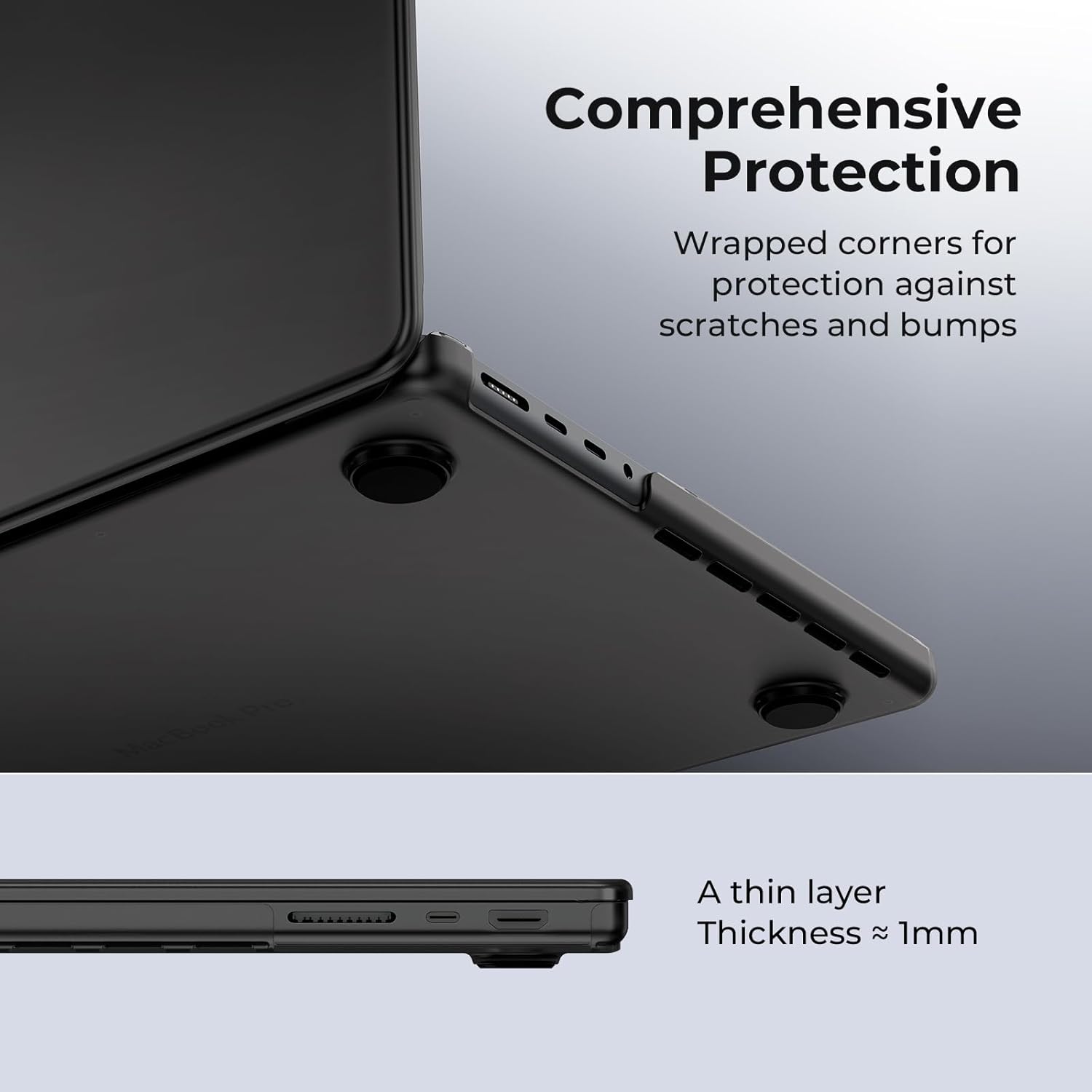 EooCoo Cover Ultra Sottile compatibile con MacBook Pro 16 Pollici M4 M3 M2 M1 Pro Max 2024 2023 2021, A3186 A3403 A2991 A2780 A2485, Custodia Rigido per Mac Laptop - Nero Siderale Opaco - immagine 2