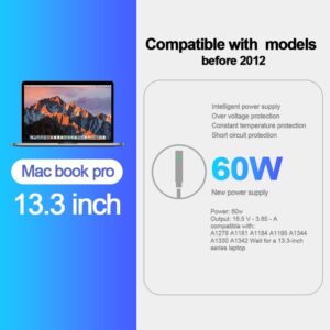 Caricabatterie MacBook Pro 60W L-Tip, Adattatore Rapido Compatibile con MacBook Pro 13 pollici (2008, 2009, 2010, 2011-2012) A1278 A1181 A1184 A1344 A1330 A1342 modelli