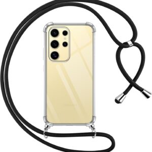 Pnakqil Cover per Samsung Galaxy S24 Ultra con Cordino, Trasparente Custodia con Laccio Tracolla Cellulare Girocollo Collana Protettiva per Samsung S24Ultra, Nero
