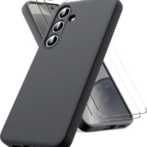 Vansdon Cover Compatibile con Samsung Galaxy S24, 2 Pellicola Protettiva in Vetro Temperato, Gomma Gel di Silicone Liquida Antiurto Custodia – Nero