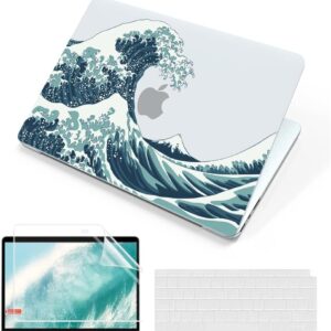 MUSHUI 4 in 1 Custodia per Macbook Pro 14 Pollici 2024-2021 M4 M3 M2 M1 Pro Max A3112 A3185 A3401 A2918 A2992 A2779 A2442, Ultra Sottile Cover Rigido in Plastica, Onda Giapponese 3