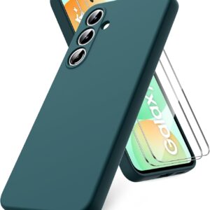 Vansdon Cover Compatibile con Samsung Galaxy S24 FE, 2 Pellicola Protettiva in Vetro Temperato, Gomma Gel di Silicone Liquida Antiurto Custodia – Verde Notte