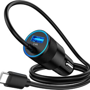 Caricabatterie Auto Con Cavo USB C, 3.4A Auto USB Accendisigari Adattatore Caricatore per Samsung S25/S24/S23/S22/S21/S20/A55/A54/A53/A14/A15/Z Flip 5/4/3, iPhone 16/15/14,Pixel 8,Android ecc