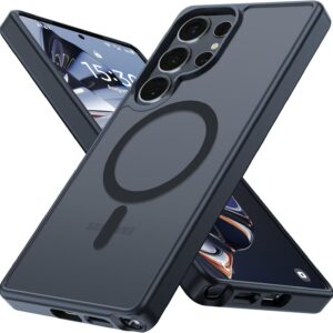 Cover Magnetica per Samsung Galaxy S24 Ultra 6.8 Pollici Compatibile con MagSafe, Custodia Traslucida Opaca Bumper Sottile Antiurto Glassata Cellulare Case Anti Impronte, Nero