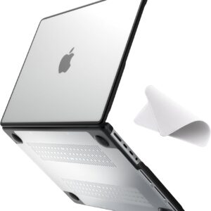 eleger Cover anti-cracking compatibile con MacBook Pro 14 pollici M4 M3 M2 M1 Pro/Max A3112 A2918 A2779 A2442, versione 2024 2023 2021, bordo in TPU nero e Custodia rigido in PC, Trasparente opaco