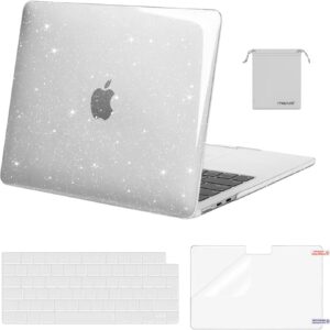 MOSISO Custodia Compatibile MacBook Air 13 Pollici M3 M2 A3113 A2681 2024 2023 2022,Glitter Cover Compatibile MacBook Air 13,6 Pollici&Tastiera Case&Protezione Schermo&Storage Borsa,Chiaro Cristallo