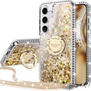 Miss Arts Cover per Samsung Galaxy S24 Plus, Cover in Silicone con Paillette Glitterate di Lusso con Supporto, Cover in Gel Liquido Cover Protettiva per Samsung S24 Plus, Oro