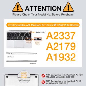 MOSISO Custodia Compatibile con MacBook Air 13 Pollici M1 Cover A2337 A2179 A1932 2022 2021 2020 2019 2018 Retina Touch ID,Protettiva Rigida Case Compatibile con MacBook Air M1 13,3, Nero