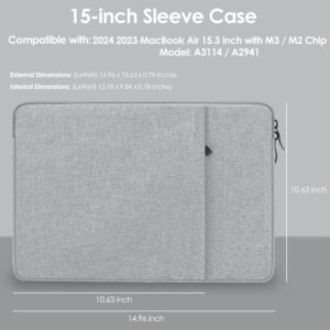 ProElife Custodia per laptop da 15 pollici per MacBook Air 2024 2023 da 15 pollici con chip Apple M3 M2 accessorio custodia da viaggio resistente all’acqua per MacBook Air 15″ 2024 2023 M3 M2 (grigio)
