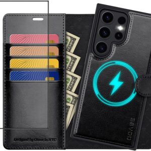 OCASE Cover Samsung Galaxy S24 Ultra Rimovibile 2 in 1 [Pellicola Protettiva Gratuita] [RFID Blocking] [Carta Fessura] Interno TPU Antiurto Portafoglio Custodia per Samsung S24 Ultra 5G – Nero