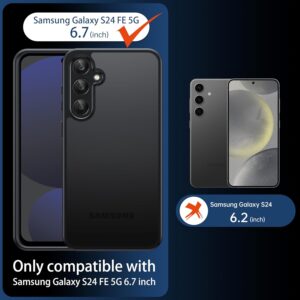 FLLAO Opaca Cover Compatibile con Samsung Galaxy S24 FE 5G con 2 Vetro Temperato, [Della Fotocamera Protezione] Anticaduta Antiurto Anti-Graffio Hard PC Glassata Traslucida Custodia Nero