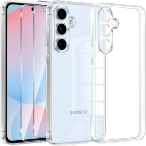 Kokio Cover per Samsung Galaxy S24 FE 5G + 2 Pellicola Vetro Temperato, Silicone Trasparente Custodia Cellulare,Ultra-Sottile Protezione Custodia per Samsung S24 FE 5G