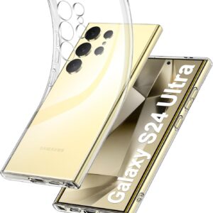 Opkiegrn Cover Compatibile con Samsung Galaxy S24 Ultra 5G con Protezione Fotocamera, TPU in silicone Trasparente Sottile Antiurto HD protezione chiara Custodia per Samsung S24 Ultra