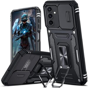 TUUTPU Cover per Samsung Galaxy S24 FE, Custodia Scorrevole Protezione Fotocamera Militare Antiurto Case con 360° Magnetica Anello Rotante Supporto e TPU Silicone + PC Bumper All’aperto, Nero