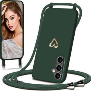 Eherui Cover per Samsung Galaxy S24 FE 5G con Cordino, Custodia con nastri Collana Regolabile Morbida in silicone Case con Motivo Cuore AntiGraffio Antiurto Protettiva Cover per Samsung S24 FE,Verde
