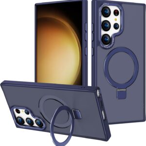 2NSPDRGNI Magnetico Cover Compatibile con Samsung Galaxy S24 ULTRA,Traslucida Matte Sottile Custodia con Supporto ad Anello,Blu