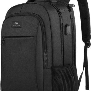 MATEIN Zaino Uomo Zaino per PC Portatile, 15.6 Pollici Zaino Porta PC con Caricatore USB Zaino da lavoro, Impermeabile Zaino per Laptop, Computer, Notebook, Viaggio Regalo Uomo & Donna – Nero