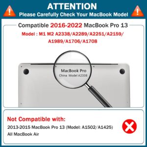 ZYB Custodia per MacBook Pro 13 Pollici M2 M1 2022 2021 2020-2016 (A2338 A2289 A2251 A2159 A1989 A1706 A1708), Case Cover Copertina Rigida per MacBook Pro 13 Touch Bar, trasparente