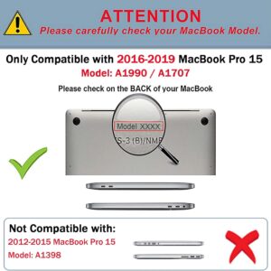 TECOOL Cover compatibile con MacBook Pro 15 Pollici 2019 2018 2017 2016 (A1990 A1707) con Touch Bar, Custodia Rigida Protettiva Sottile in Plastica Superficie Opaca, Nero
