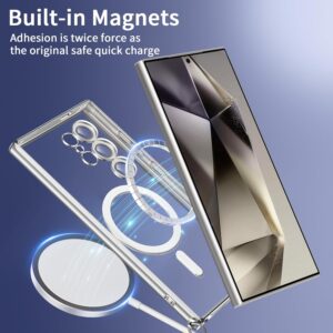 Oelrstfe Magnetica Cover per Samsung Galaxy S24 Ultra con Cordino Regolabile,Compatibile con MagSafe,Trasparente Custodia con Collana Tracolla Laccio Collo TPU Silicone Lanyard Case Antiurto,Argentato