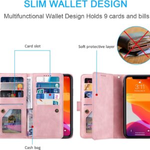 EYZUTAK Custodia a portafoglio per Samsung Galaxy S24 Ultra, in pelle, con chiusura lampo, con 9 scomparti per carte di credito, retro opaco, in pelle, colore oro rosa