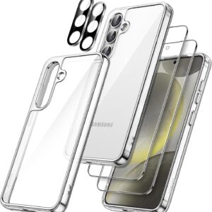 JETech 5 in 1 Cover per Samsung Galaxy S24+ / S24 Plus 5G con 2 Vetro Temperato Pellicola Protettiva e 2 Protezione Lente Fotocamera, Anti Ingiallimento Antiurto Cellulare Custodia (Trasparente)