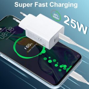25W Caricatore per Samsung Galaxy S24/S25 Plus/S24 Ultra/S23 FE/S22 S21 S20 A15 A05S A55 A14 A52 5G A52S A16 A35 A53 A71 A25 USB C Caricabatterie Presa Rapido con Cavo Ricarica Rapida Carica Veloce