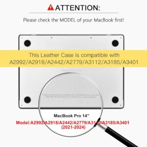 Custodia MacBook Pro 14 2024-2021 Case M4 M3 M2 M1 Pro/Max A2992 A2918 A2442 A2779 A3112 A3185 A3401, ICARER Custodia Protettiva Ultra Sottile in Pelle Premium Case Cover per Apple Macbook Pro 14-Nero