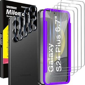 Milomdoi 4 Pezzi Vetro Temperato per Samsung Galaxy S24 Plus 5G Pellicola Protettiva Accessori 4 Pezzi Cover Protezione Pellicola Fotocamera per samsung Galaxy S24 Plus, custodia friendly