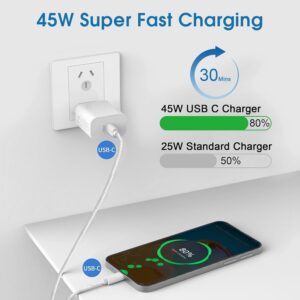 45W Caricatore USB C con Cavo per Samsung S23 Ultra/S25 Plus/S24+/S24 Ultra/S22 Ultra/S21 FE,A55 5G A54 A34 A53 A35 A33 A23 Galaxy Note 20,Z Fold 4 5 6,Tab S7 S8 Caricabatterie Spina Presa Ricarica